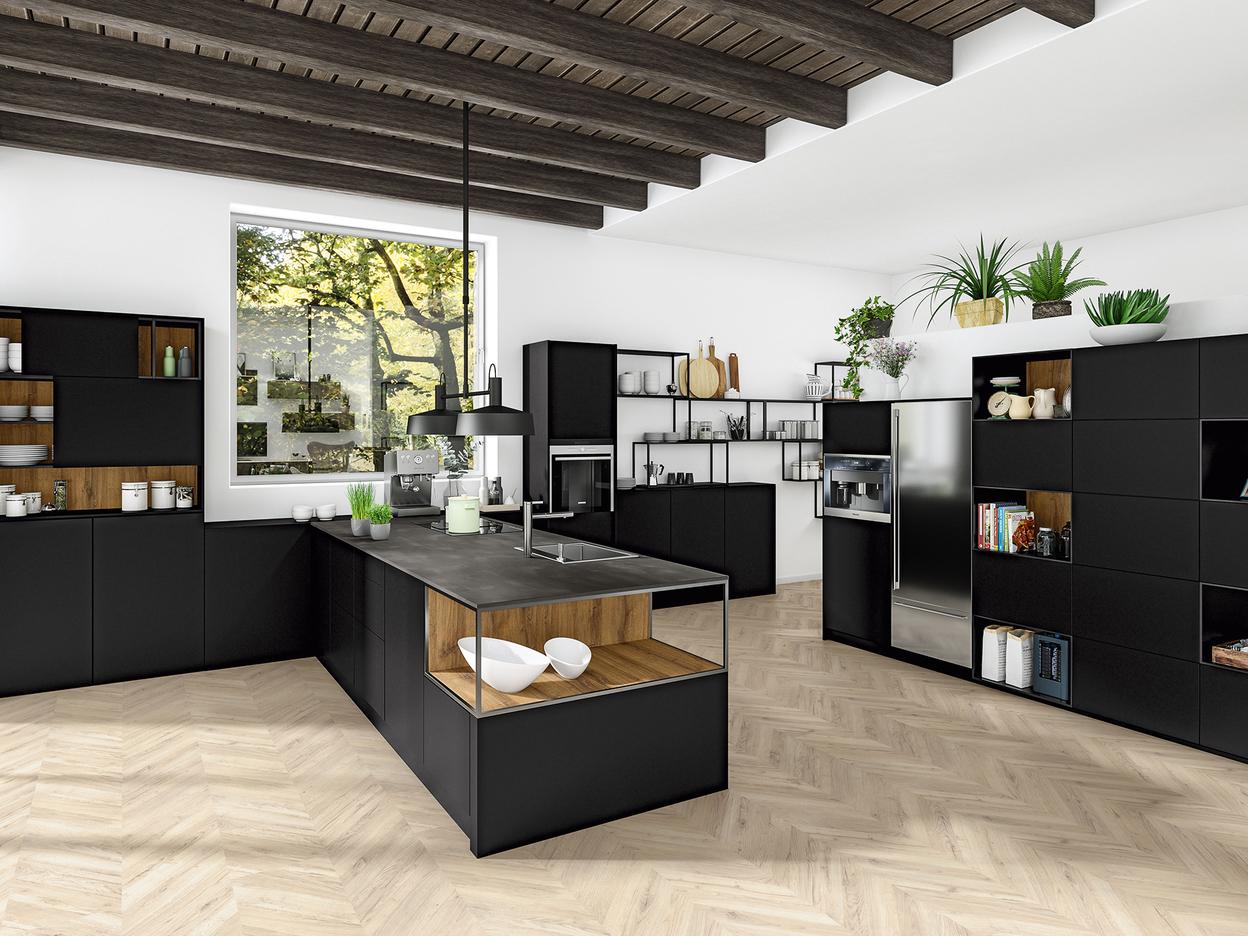 Moderne Küche in Schwarz und Insellösung