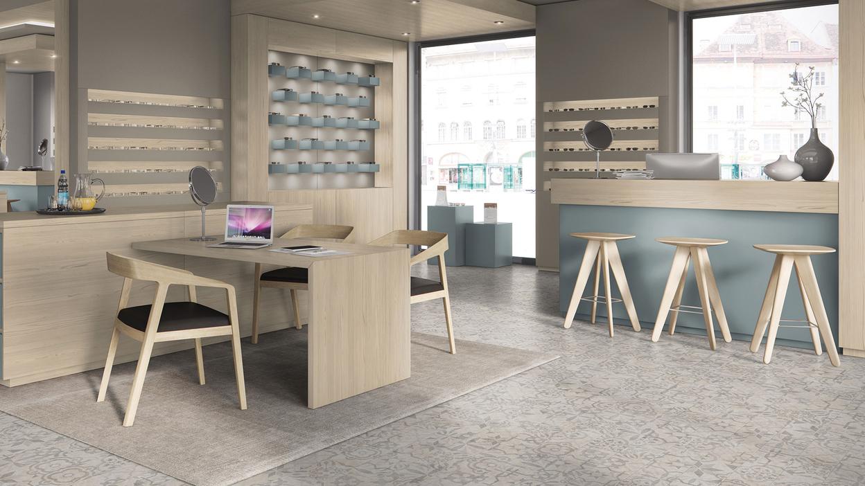 Brillen Fachgeschäft Planungsbeispiel Brillen Ladengeschäft-Planung mit Holzoberflächen